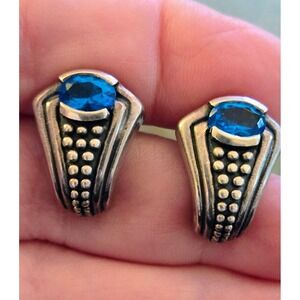Sterling Silver Royal Blue Glass Stone Thailand 925 Vintage Pierced
